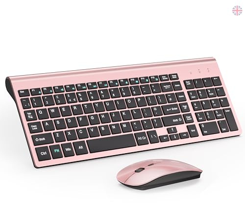 Wireless Keyboard and Mouse Ultra Slim Combo, TopMate 2.4G Silent Compact USB 2400DPI Mouse and Scissor Switch Keyboard Set with Cover, Batteries Included, for PC/Laptop/Windows/Mac -Rose Gold Black