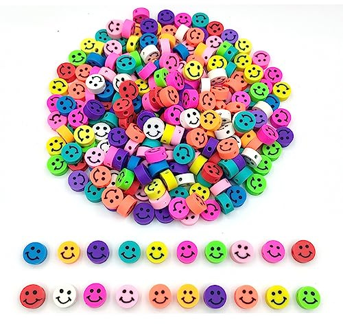 200 Stück Smiley-Perlen aus Modelliermasse, Anhänger für Armbänder, Halsketten, Schmuckherstellung (Smiley-Gesicht)