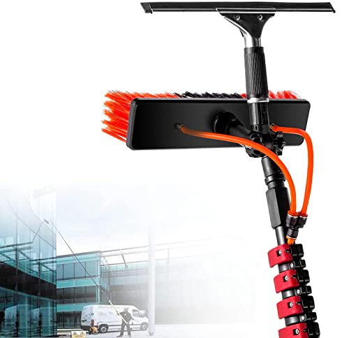 RayGenius Fensterreinigungsstange, Wassergespeiste TeleskopbüRste, Wassergespeiste Stange, Mit VerläNgerungsstange, FensterreinigungsausrüStung, 7.2m/24ft(Mit Abstreifer),35cmbrushhead-12M/39FT