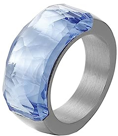 Beydodo Edelstahl Ringe Partner, Damen Ring Personalisiert 10MM mit Blau Stein Bandring Freundschaftsring Hochzeit Ringe für Frauen Silber Gr.60 (19.1)