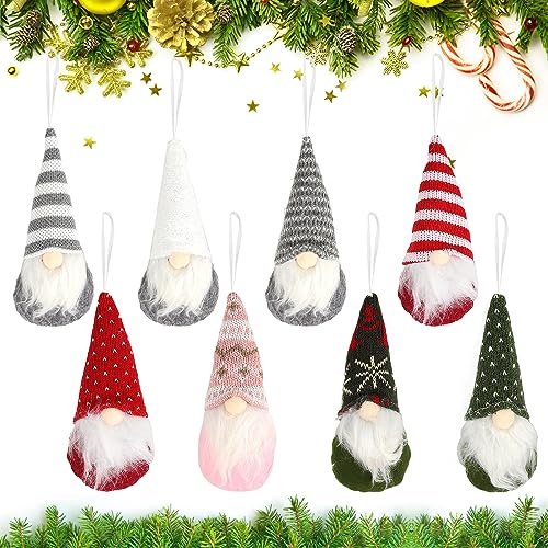 EKKONG 8Pcs Kleiner Plüsch Wichtel Gnom Weihnachtsdeko, Weihnachtswichtel zum Aufhängen Weihnachtszwerge, Skandinavische Weihnachtsmann Elf Plüschtiere, Hängende Weihnachtsmann Weihnachtsdeko