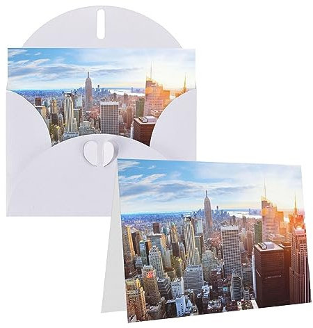 TOMPPY Grußkarten New York City Skyline bedruckte Dankeskarten mit Umschlägen Happy Birthday Karte für alle Anlässe Geburtstag Dankeschön Hochzeit und mehr 10,2 x 15,2 cm