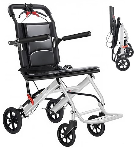 GHBXJX Kleiner Rollstuhl Faltbar Leicht Reiserollstuhl, Ultraleicht Rollstühle für ältere Menschen, Transportrollstühle mit Trommelbremse, Sitzbreite 38 cm, Stahl, Schwarz