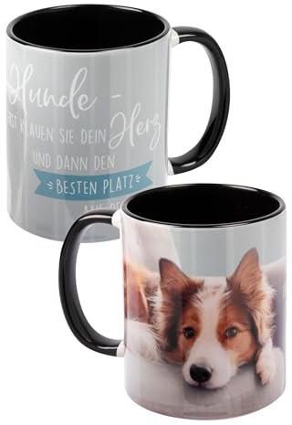 Taza de perro – Collie – Perros – Primero robar tu corazón y luego el mejor lugar en el sofá Taza de café Taza de café Taza de café Taza de café Taza de cerámica blanca negra 320 ml