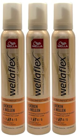 Wella Wellaflex Schaumfestiger 200ml | für ein natürliches Haargefühl | enthält den Hair Taming Complex mit Macadamia Öl (Locken & Wellen, 3er Pack)