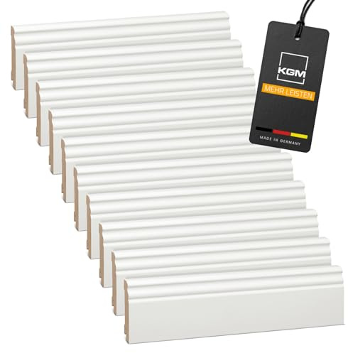 KGM Hamburger Massivholz Sockelleiste - Weiß - 2400 x 18 x 78 mm - 20 Stk. | Kiefer lackiert, Fußbodenleiste, Altberliner Profil, Wandabschluss, Kabelkanal, lösemittelfrei, für Laminat & Vinyl, 48m