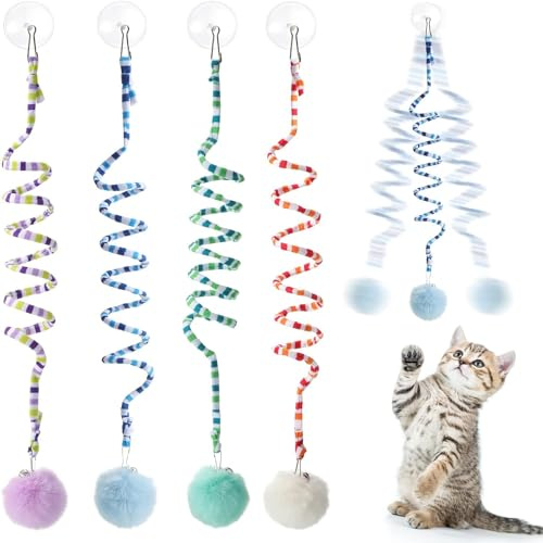 MEZOKUCEL 4 Pezzi Giochi per Gatti con Gradiente Primavera, Porta Sospesa, Interattivi, con Palline, Alta Qualità per Gatti