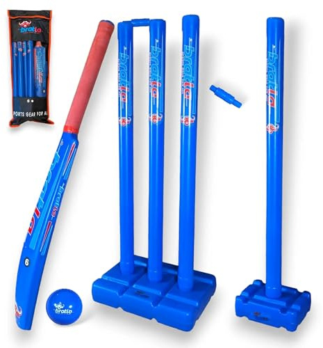 Bratla Plastic Cricket Set Size 6 - Blue Color | Backyard and Beach Set for Adults and Kids | Includes Bat, Wind Ball, Stumps, and Non-Striker Stump with Plastic Base
