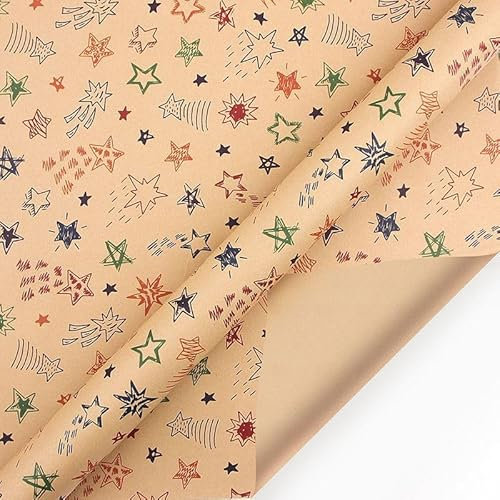 Kraftpapier Rolle, Kraftpapier Geschenkpapier (50x70cm) Geschenkpapier Braun, Kraftpapier Weihnachten, Braunes Geschenkpapie (5,Stern)