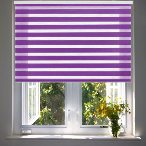 Thermorollo ohne Bohren 50 x 250 cm lichtdurchlässig & verdunkelnd Thermorollo Verdunkelungsrollo mit Klemmträger für Tür & Fenster, Lila