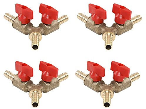 Kliplinc 3-Way Shut-off Ball Valve/Valve Clamp Connection 5/16 Fuel Shut-off Valve Hose Fuel Gas 8 mm Brass Y Ball Valve for Garden Tools Pack of 4