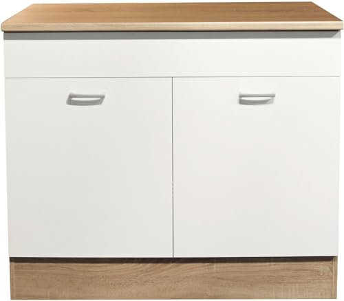 möbelando Spülenunterschrank >Ailina< in Sonoma-Eiche/weiß - 100x90x60 (BxHxT)