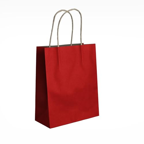Pakomat Kraftpapier Geschenktüten 10er Set mit Henkeln 18x22cm– Umweltfreundliche Einkaufs- & Geschenktragetaschen, Ideal für Geburtstage, Partys, Mitgebsel & Geschenkverpackungen (Rot)