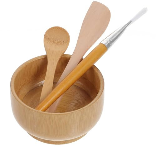 DEARMAMY Mixing Bowl Set with Wooden Brush Applicator：Facial Bowls, Spatula, Measuring Scoop,4 in 1 SPA Quality Tool Kit