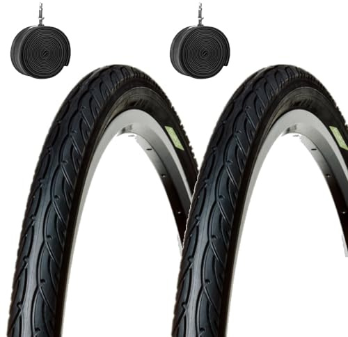 2 pneus 26 x 1,95 + Chambres pneumatiques routières 50-559 pneus Slick de Route vélo Hybride VTT Montagne Adulte, Noir