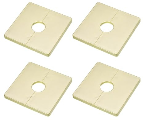sourcing map 4pcs Wall Split Flange 86mm / 3.4 Length Escutcheon Plate ABS Square Self-Adhesive Plumbing Cover Plates for 22mm / 0.9 Dia Water Pipe Faucet Decoration Accessories, Gold
