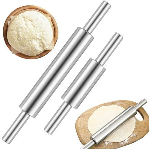 2 Stück Nudelholz aus Edelstahl: WIYETY 38cm und 30cm Antihaft Teigrolle, Walze Backzubehör, für Fondant, Pizza, Kuchen, Mürbeteig, Zuckerguss, Pasta und Blätterteig