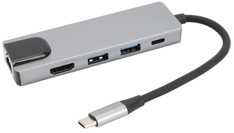 Hub USB C 5 en 1, Adaptateur USB C Multiport avec Interface D'affichage HD 4K, Station d'accueil USB C 1000 Mbps RJ45 USB3.0 PD pour Téléphone Tablette Ordinateur