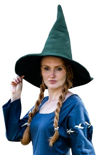 Leonardo Carbone® Hexenhut Agata - Hexenkostüm, Mittelalter Kleidung Kopfbedeckung, Halloween Kostüm Damen, Witcher Hat, Zauberer Hut, LARP-Kleidung, Karneval, Cosplay - 100% Wolle