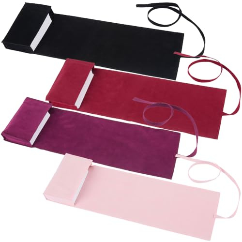 CREATCABIN 4 Porte Cartes Tarot Velours Sacs Rangement Cartes Tarot Pochettes Sac Transport Support Rangement pour Jeux Fournitures Sorcellerie Rouge Rose Noir 12.6x3x7.5cm