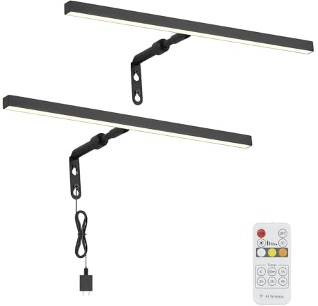 Pasoar 2 Pack Picture Lights for Paintings Plug in, 16 4W Adjustable LED Picture Light Art Light with Timer, Remote Control Gallery Wall Light for Picture Display Frame Dartboard Art Work (Black)
