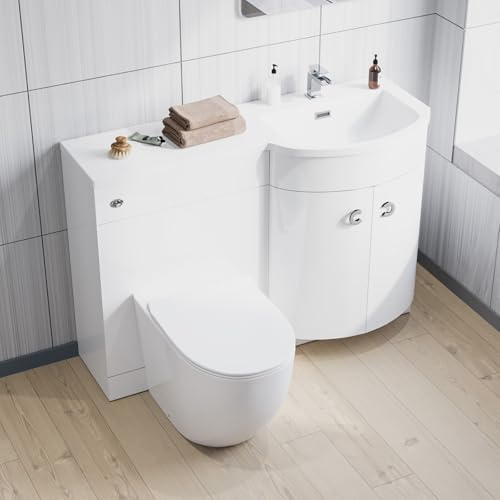 Nes Home 1100 mm RH Sink White Combination Vanity Unit With Rimless Toilet