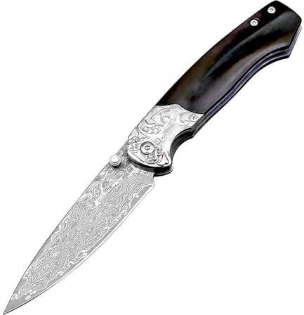 Joa Klappmesser Damast Premium Taschenmesser Klein aus Damaststahl Ebenholz Damaszener Outdoor edc messer Survival Tanto Multi Jagdmesser scharfes einhandmesser,Geschenk für Männer