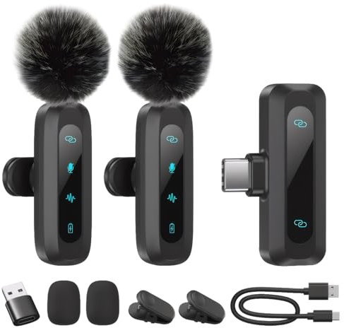 yuhlkopm Micro Cravate sans Fil pour Téléphone Android, Caméra, Ordinateur Portable, Plug & Play Microphone Professionnel à Double Revers pour Enregistrement Vidéo/Vlog