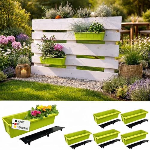 Paletten Blumenkasten Einsatz 37,3 cm 6er Set Gelb Europalette Hängesystem | BURI, Bewässerungsmatte, Europalette, Kunststoff, Made in Germany, wetterfest, Balkon, Hochbeet, stabil, langlebig