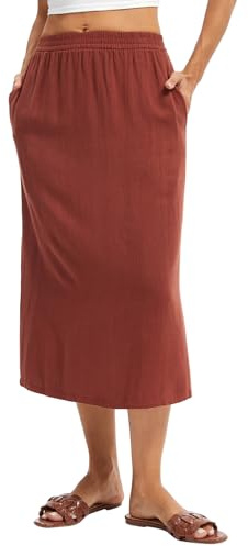 ZXIHZF Women's Linen Blend Midi Skirt Reversible Front-Back Slit Design with Side Pockets (US, Alpha, Large, Regular, Regular, Brick Red)