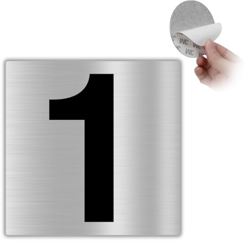 LEIASA Numero civico autoadesivo – 10 x 10 cm – alluminio – n. 1 – numero appartamento & hotel – targa interna ed esterna – targa porta – numero 1 (numero 1)