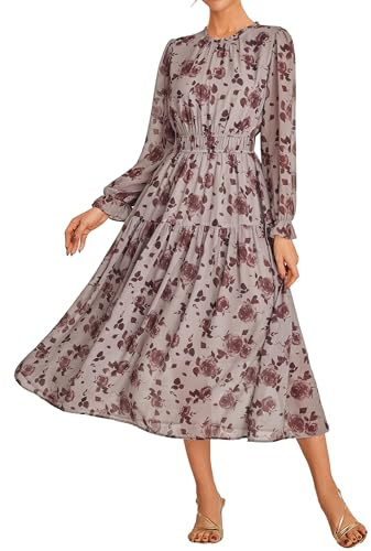 GRACE KARIN Women Long Sleeve Floral Chiffon Maxi Wedding Guest Dresses