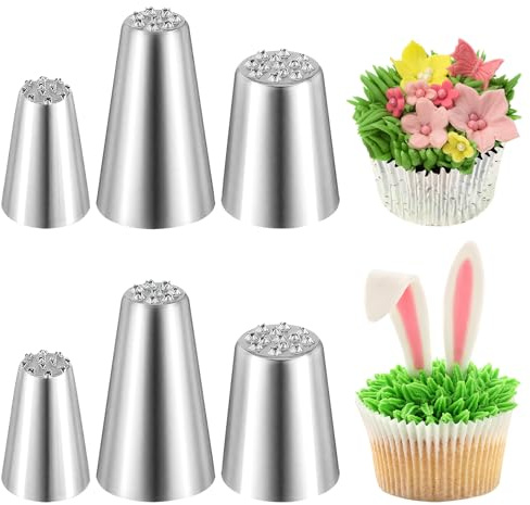 6 x Grasspritztüllen, Edelstahl-Spritztüllen, Gras, Multi-Öffnung, Kuchenspritz-Set für selbstgemachte Kuchendekoration, Backen, Kekse, Creme, Cupcakes