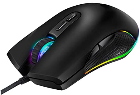 VILLCASE Ratón Gaming Type-c de 7 Teclas Negro 800/1200/1600/3200 dpi | Abs Acabado Mate Oil, Iluminación Rgb, Diseño Óptico para PC y Otros Dispositivos