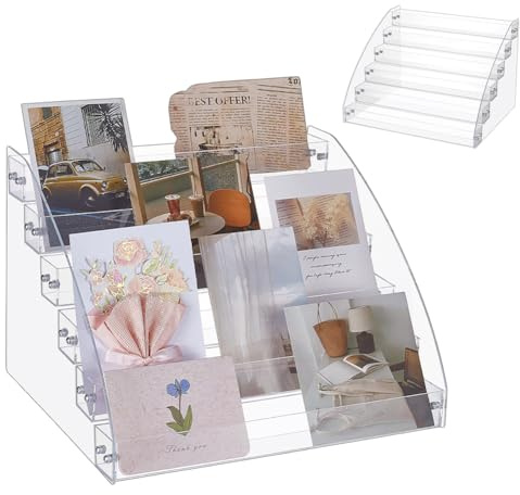 UNICRAFTALE 6 Stufiger Präsentationsständer Für Grußkarten Aus Acryl Tragbar Weihnachtskartenständer Aufbewahrung Aufkleber Organizer Briefmarken Postkarten Post Grußkartenhalter 30.6x26.5x21.5cm