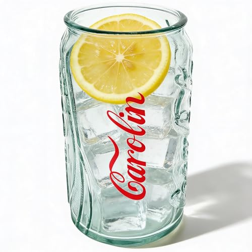 Herz & Heim® Coca-Cola Trinkglas personalisiert mit Name – Retro Design in Dosenform – 100 % recyceltes Glas, handgemacht in Spanien – Individuelles Geschenk für Cola Fans (Trinkglas (6x12 cm))