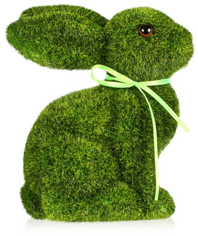 Didiseaon Easter Flocked Bunny Statue Medium Green Moss Rabbit Ornament Cartoon Craft Rabbit Decoration for Garden Party Holiday