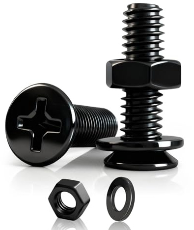 PDKKFF 60 Stk M2 Schrauben Schwarz mit Muttern, M2x16mm Senkkopfschrauben | Kreuzschlitz Flachkopfschrauben mit Muttern Unterlegscheiben Set, Kohlenstoffstahl Gewindeschrauben für Möbel, Maschinen, PC