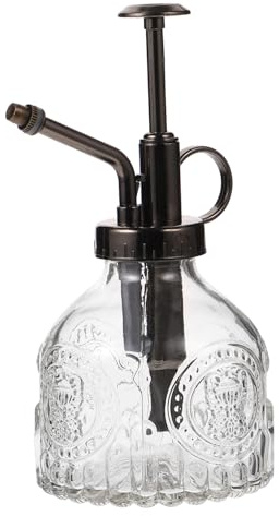 SHINEOFI Botella Pulverizadora de Vidrio Transparente con Cabezal de Antiguo Regadera Vintage para Plantas de Interior y Exterior Riego Fácil para Bonsáis y Suculentas