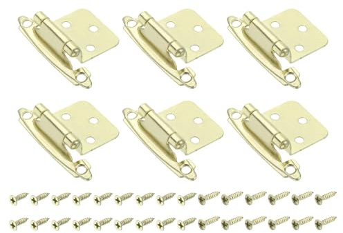 QUARKZMAN Bisagras Para Gabinete Cocina Inset, 6Pcs Bisagras Semiocultas 1/2 Overlay, Bisagras Para Gabinete Montaje Superficial, Bisagras Autocerrantes Para Gabinete Con Tornillos, Dorado