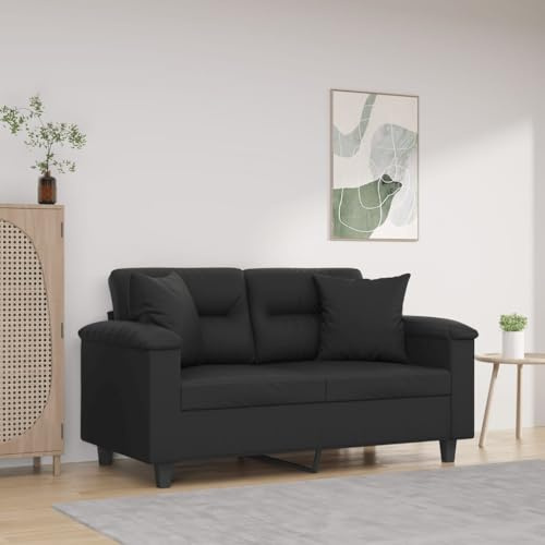 Yisssmeng 2-Sitzer-Sofa Schwarz 150 cm Kunstleder Modernes Design mit Zierkissen Langlebiges Metallgestell Robust und Bequem für Wohnzimmer Schlafzimmer Flur Büro