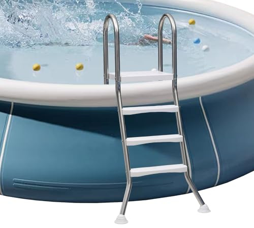 Above Ground Swimming Pool Ladder, Stainless Steel Frame with Heavy Duty Plastic Steps, Supports Up to 250kg for Secure and Easy Pool Access
