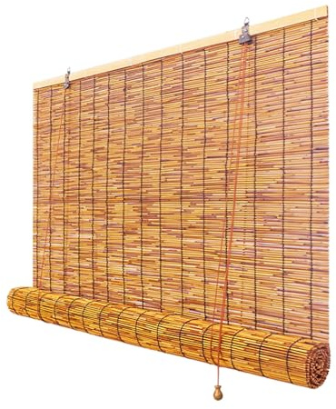 Outdoor Bamboo Roller Blinds Waterproof 70% Blackout Bamboo Blinds Anti-UV Privacy 50 60 90 100 120 140 150 160 170 180cm Easy Install Shutter for Living Room Deck Pergola Curtain Brown(W100xH200cm)