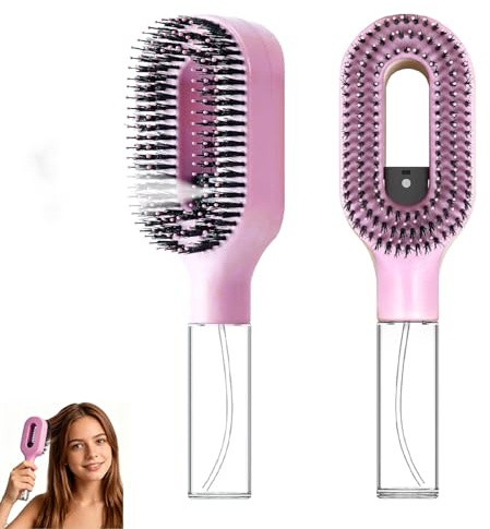 2-In-1 Water Spray Hair Brush with Wet & Dry Straight or Curly No-Tangle Hair Spraying Misting Hair Brush Built In Fine Mist Spray Bottle Anti Frizz Detangling Air Cushion Comb for Men And Women（55ML)