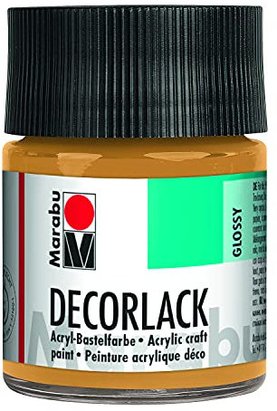 Marabu 11300005784 - Decorlack Acryl Metallic-Gold 784, 50 ml, hochglänzender Acryllack auf Wasserbasis, wetterfest, speichelfest, zum Malen, Schablonieren und für Serviettentechnik