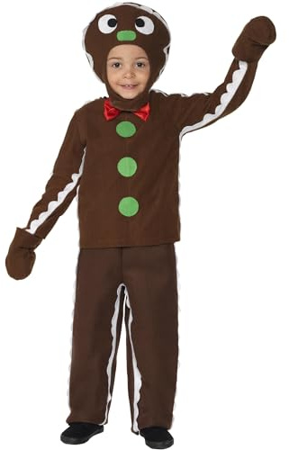 Safemy's pepparkaksdräkt för barn, brun, med topp, byxor och huvudbonad