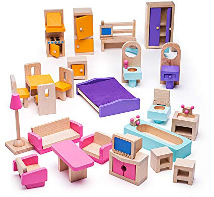 Bigjigs JT116 Houten Poppenhuis Meubels, 27dlg