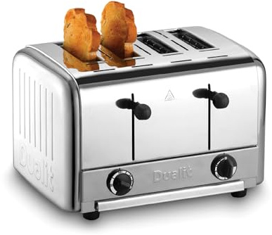 Dualit 4 Slice Catering Pop Up Toaster - Stainless Steel Body - Commercial Grade - Includes Control Cover - Dual Slot Control - 30mm slots - Toaster for multi-service use - Polished