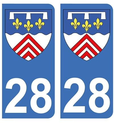 Autocollant 28 avec Blason département de l'Eure et Loir Plaque immatriculation Auto (9,8 x 4,5 cm)
