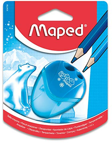 Maped - Schulmaterial - Bleistiftspitzer I Gloo - Bleistiftspitzer mit Tank - Mit 2 Spitzlöchern - Kompakte Gehäusegröße - 3 verschiedene Designs